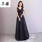 v领合唱服2025演出服年会主持独唱表演服装 礼服裙 聚会气质晚长款