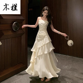 吊带连衣裙成人礼鱼尾生日礼服 荷叶边小众轻奢修身 法式 高级感长款