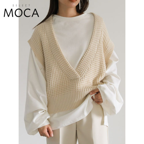MOCA春季新款低领马夹背心