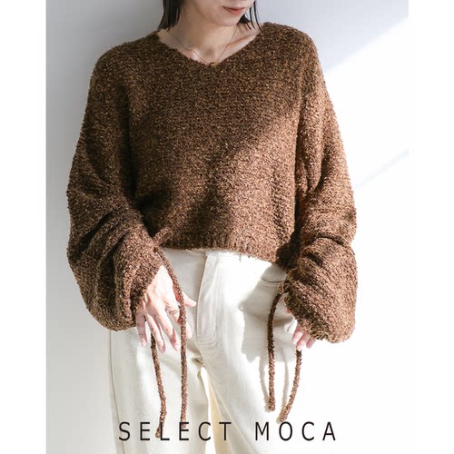 SELECT MOCA秋冬针织V领纯色毛衣泡泡袖设计可爱日本直邮20001444