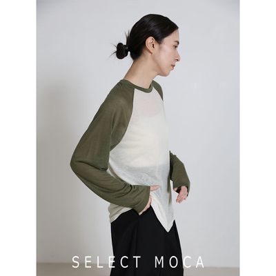 selectMOCA薄透撞色打底t恤
