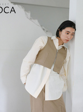 SELECT MOCA 双向拉链式马夹短款复古背心气质女日系百搭20001348