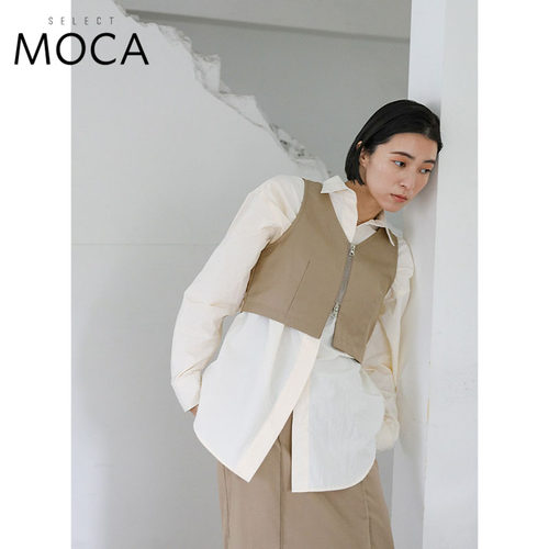 SELECT MOCA 双向拉链式马夹短款复古背心气质女日系百搭20001348