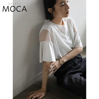 SELECT MOCA 透明薄纱拼接喇叭袖半袖上衣 T恤女日本直邮30001548