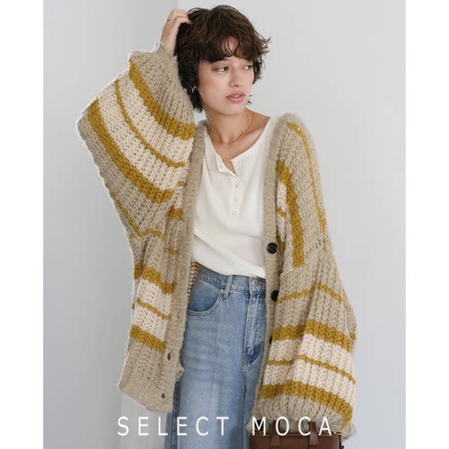 SELECT MOCA编织v领多彩条纹针织开衫宽松舒适日本直邮30001649
