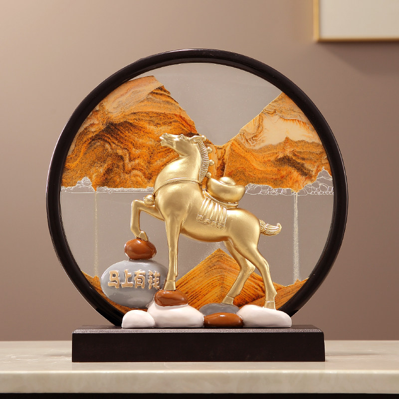 马上有钱招财流沙画桌面摆件客厅办公室家居沙漏装饰乔迁开业礼物