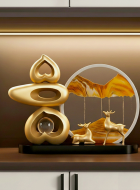 现代简约流沙画爱心鹿摆件礼物