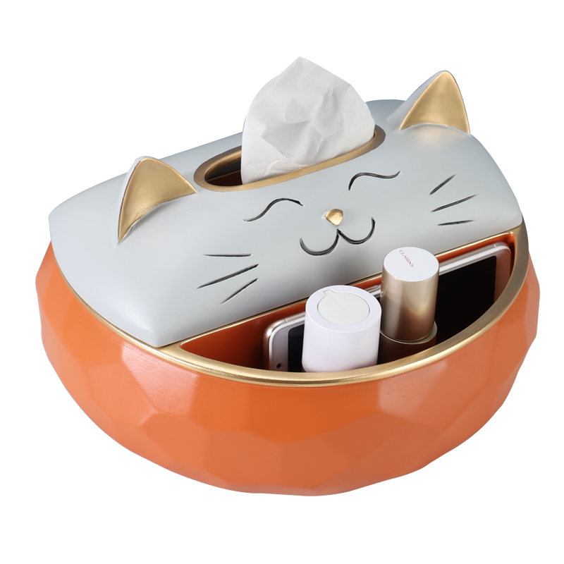 招财猫咪多功能客厅茶几纸巾盒
