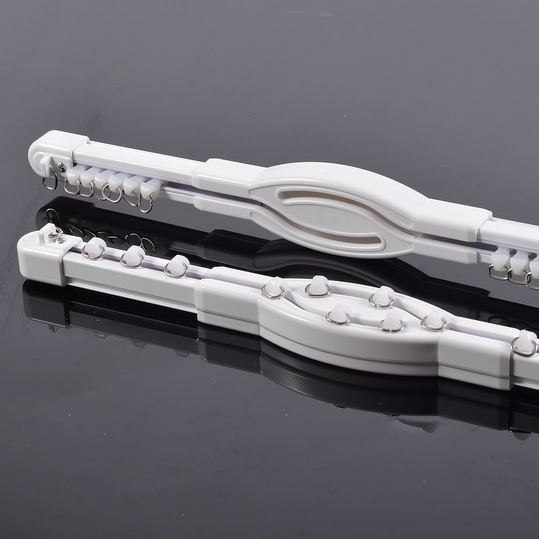 免漏光交叉窗帘轨道铝合金滑道静音直轨顶装侧装飘窗单轨双轨滑轨