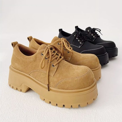 廉岳7厘米厚底老钱风德比鞋男大头增高休闲皮鞋百搭青年英伦男鞋