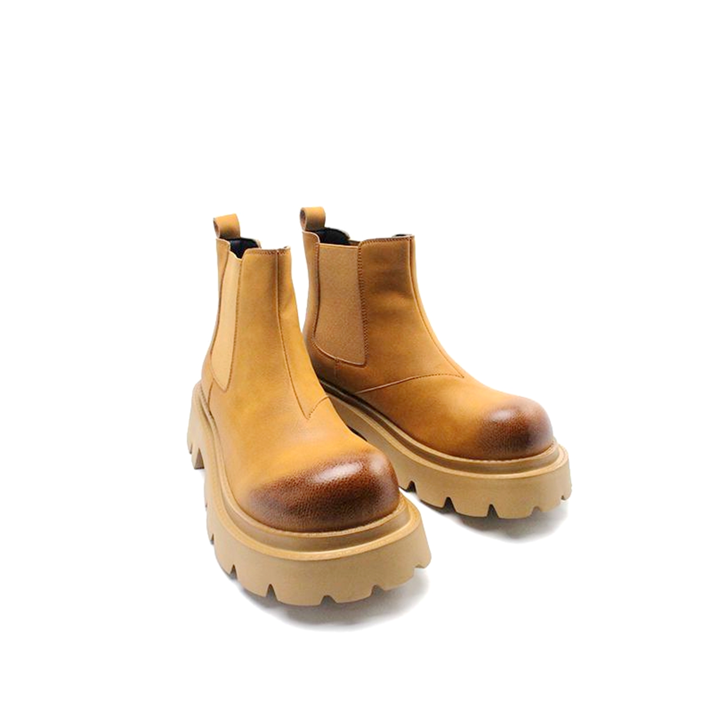 廉岳秋冬一脚蹬切尔西马丁靴男款复古高帮皮鞋英伦风厚底大黄靴子