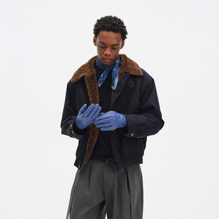 DIMC美式 型毛领夹克外套 复古老钱毛绒内胆立领飞行员夹克boxy版