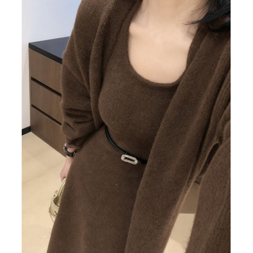 复古软糯针织开衫连衣裙两件套