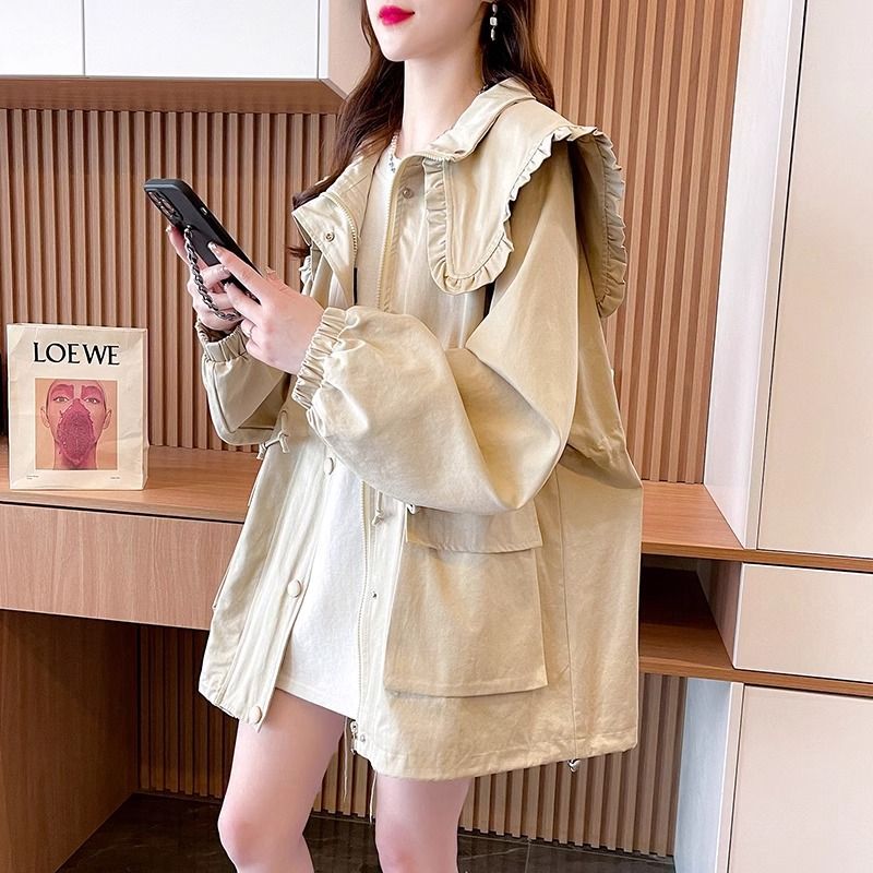 早秋海军领中长款宽松显瘦风衣女