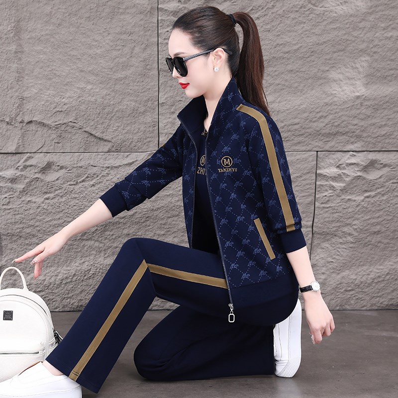 耐克顿休闲运动服套装女士春秋季新款时尚减龄直筒裤跑步服三件套