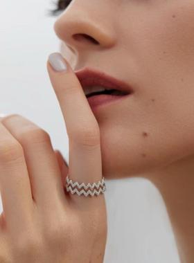 星河系列S925纯银双层满钻戒指