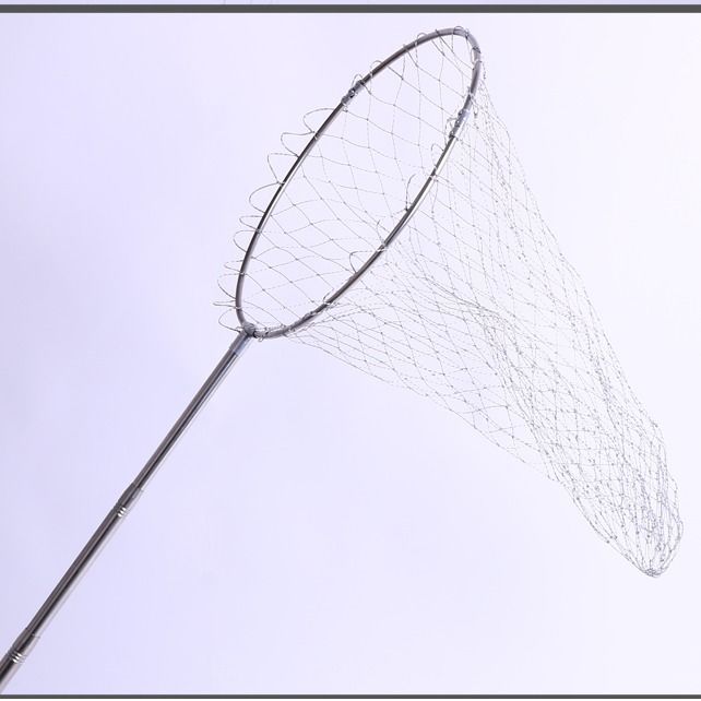 不锈钢抄网头折叠彩色大眼挂胶大力马钓鱼渔具网兜空心抄网头耐用