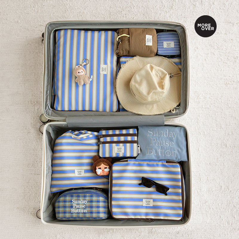 Moreover假日条纹旅行收纳袋出差收纳包内衣衣物化妆品分装袋防水