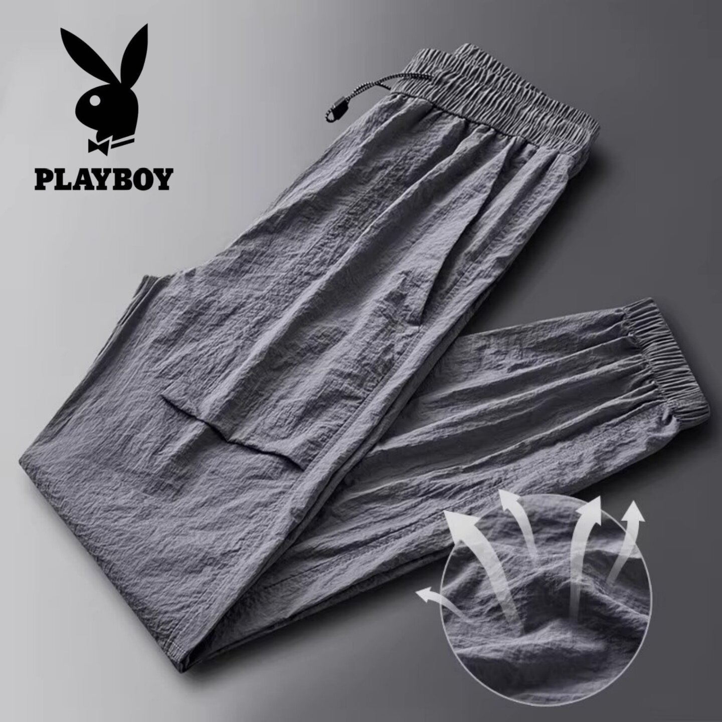 花花公子运动束脚裤男女夏季宽松流行梭织速干裤休闲长裤微皱裤薄