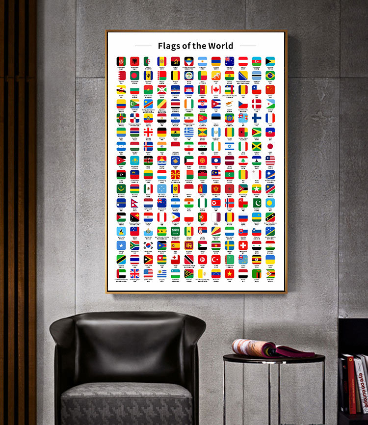 世界各国国旗装饰画 全球国家旗帜图标挂画 办公室会议室客厅壁画