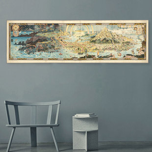 仙境幻想世界鸟瞰地图海报 童话精灵仙女神话艺术插画装饰画挂画