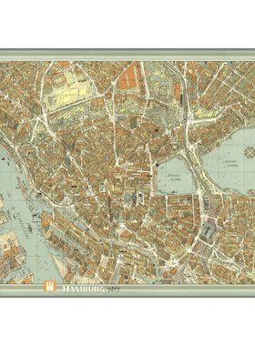 Hamburg德国汉堡市鸟瞰地图海报 海港城市街景复古客厅装饰画墙画