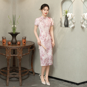 年轻气质礼服日常可穿胖mm大码 粉色旗袍新中式 女连衣裙小个子夏季