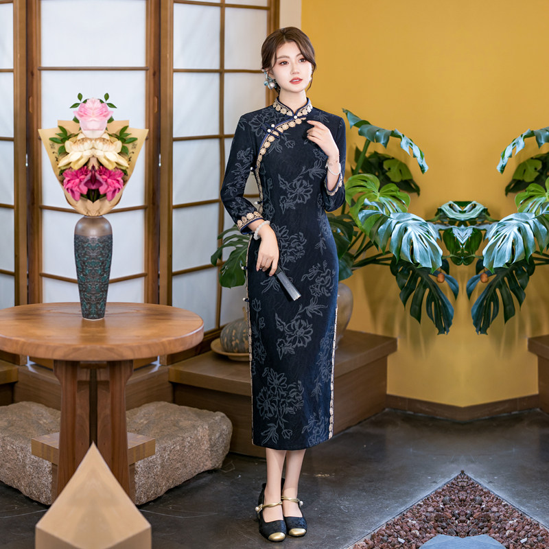 妈妈女装旗袍7分长袖秋冬季外套图片