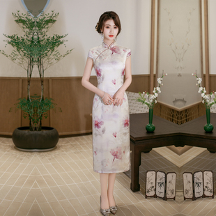 高考送考日常夏装 小个子妈妈中长款 连衣裙 旗袍高级感年轻款 新中式