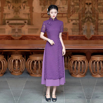 奥黛旗袍改良连衣裙遮肚子年轻款