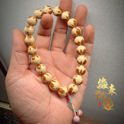 缘来紫金鼠天然花皮光珠一线莲花纹熊猫手串尺寸12+mm