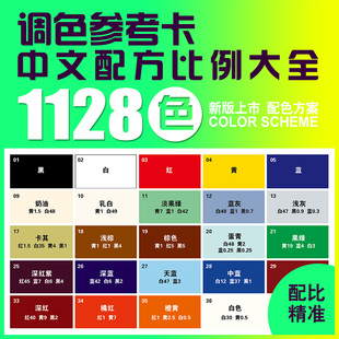 调色配方比例色卡家具皮衣油漆色浆美术新手工配色配比参考对照表