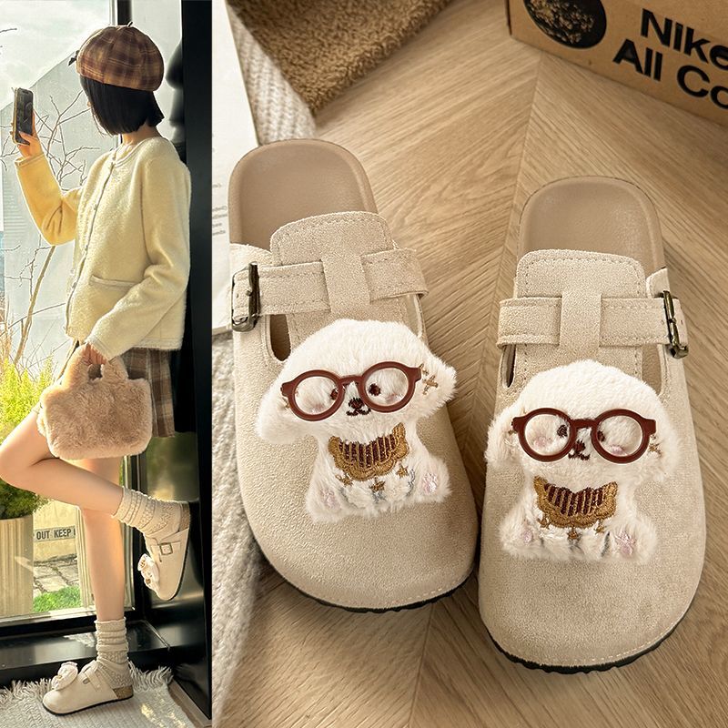 可爱卡通勃肯包头拖鞋女外穿2025新款时尚百搭厚底穆勒一脚蹬半拖