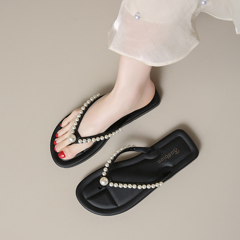2025夏新款夹趾人字拖女时尚平底珍珠凉鞋配裙子气质外穿凉拖百搭,女鞋,一字拖,淘宝优惠券,粉丝福利购,淘宝优惠卷