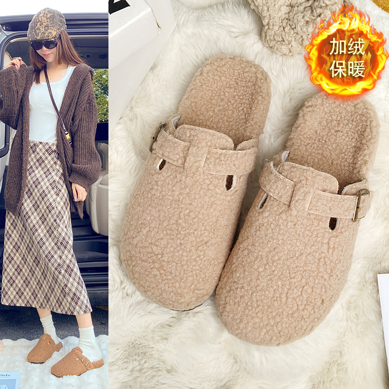 加绒包头半拖鞋女外穿懒人勃肯鞋