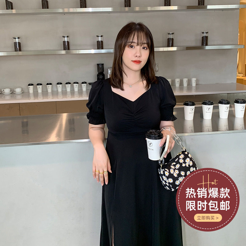 【125斤唐不灵Bling】经典赫本风裙子微胖mm雪纺小黑裙女显瘦长裙