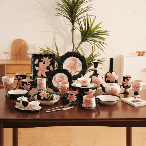 Sureilan Life-百合花系列釉下彩 平盘汤盘米饭碗 椭圆盘杯碟套装