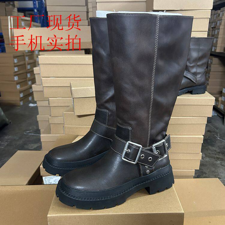 粗跟休闲机车靴女骑士靴