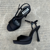 极简细带高跟防水台女黑色一字带扣露趾凉鞋 西班牙2025年秋季 新款