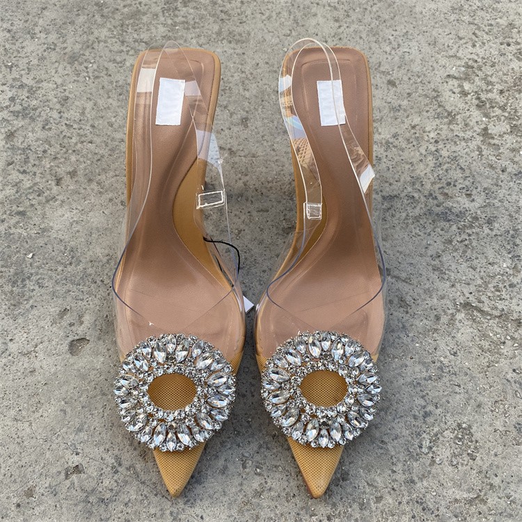 细跟水钻尖头透明女凉鞋
