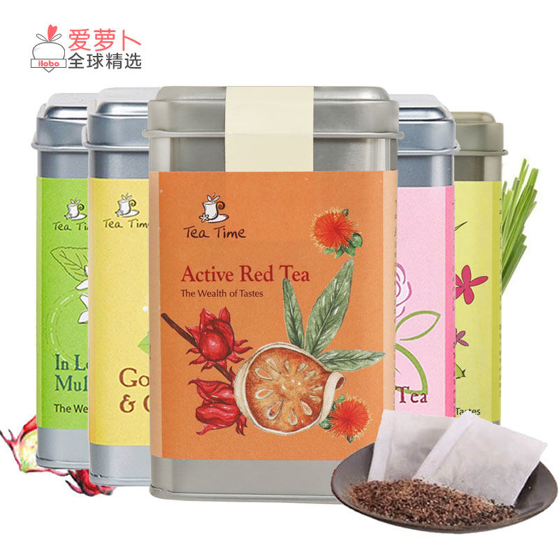 泰国免税店tea time活性红茶黑茶茉莉桑葚玫瑰柠檬草花茶40g