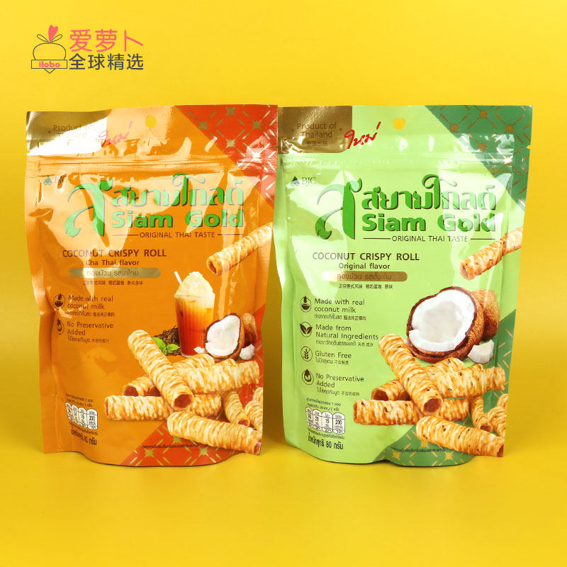 泰国风味Siam gold椰子卷泰式奶茶味酥脆卷心酥椰香蛋卷80g