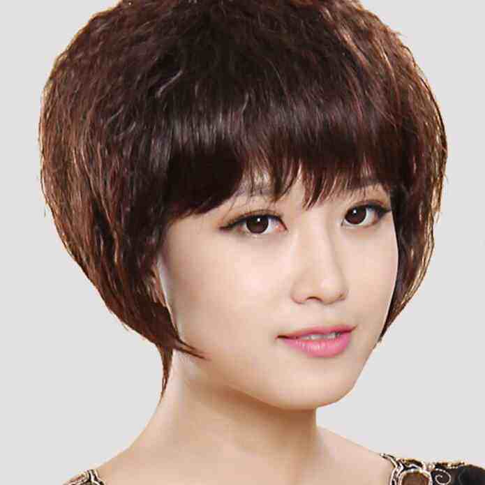 女士假发 玉米烫齐刘海蓬松 女生短卷头套修脸 时尚短发套女发型