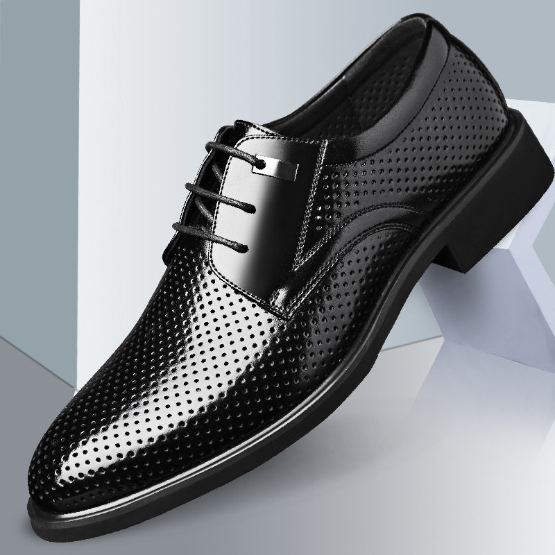 镂空皮鞋夏季大码正装男鞋子真皮凉鞋男士商务休闲透气内增高夏天