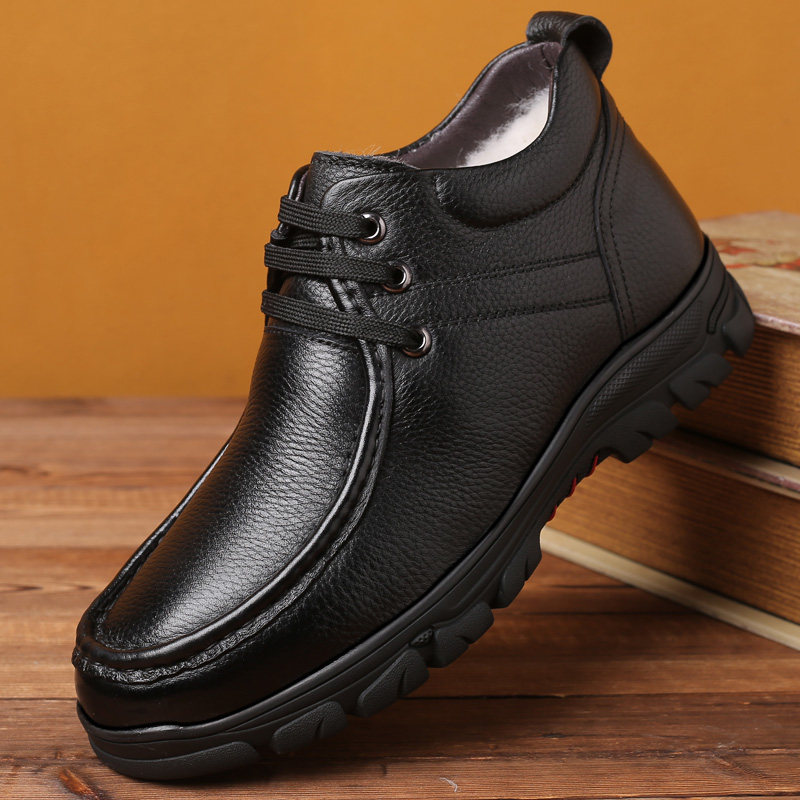 棉鞋男加绒冬季爸爸保暖真皮羊毛皮毛一体东北大棉鞋高帮棉皮鞋男