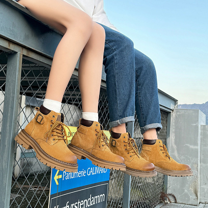 马丁靴男真皮高帮工装鞋英伦厚底增高大黄靴女痞帅中帮沙漠短靴子