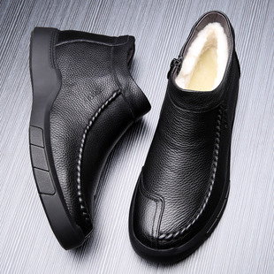 雪地靴男冬天高帮皮鞋冬季加绒保暖休闲男鞋真皮厚底东北大棉鞋男