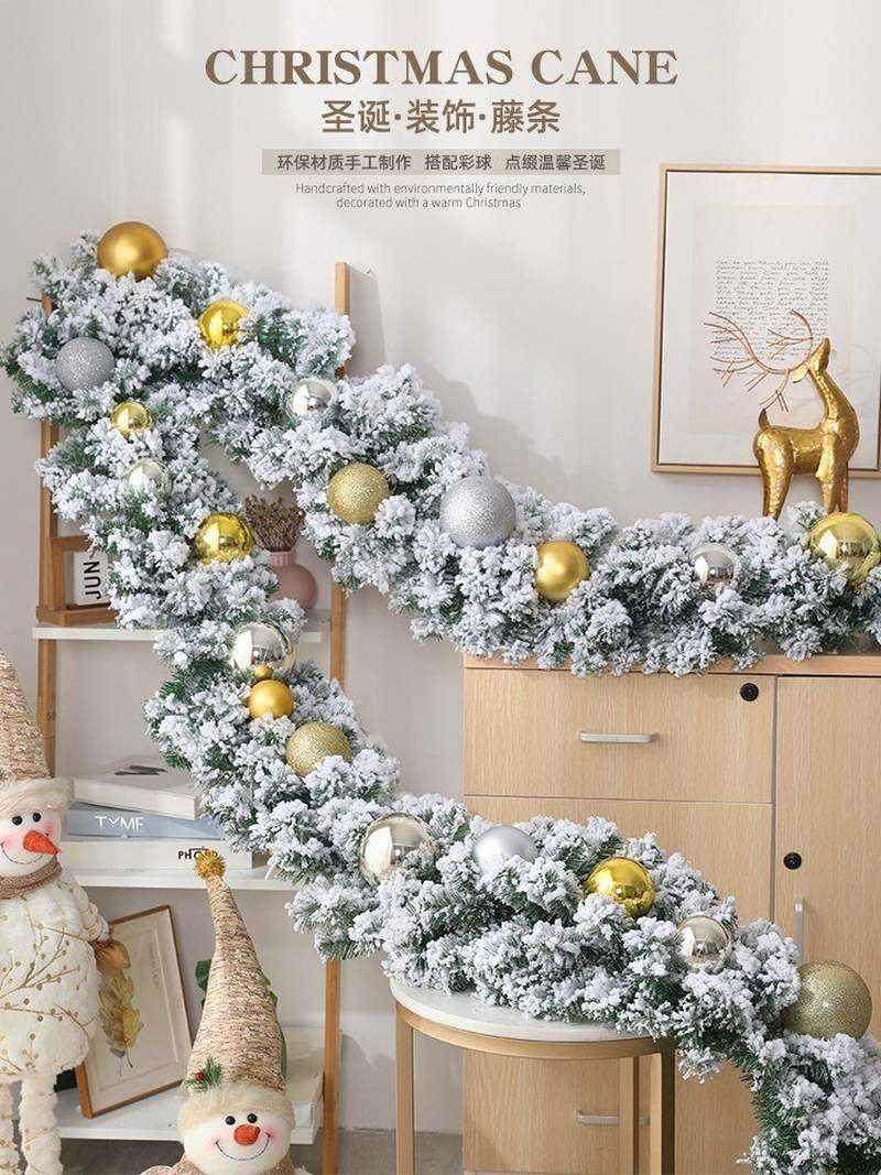 。圣诞节藤条装饰品圣花松楼梯枝装饰诞白色圣诞藤环条梦幻商othe