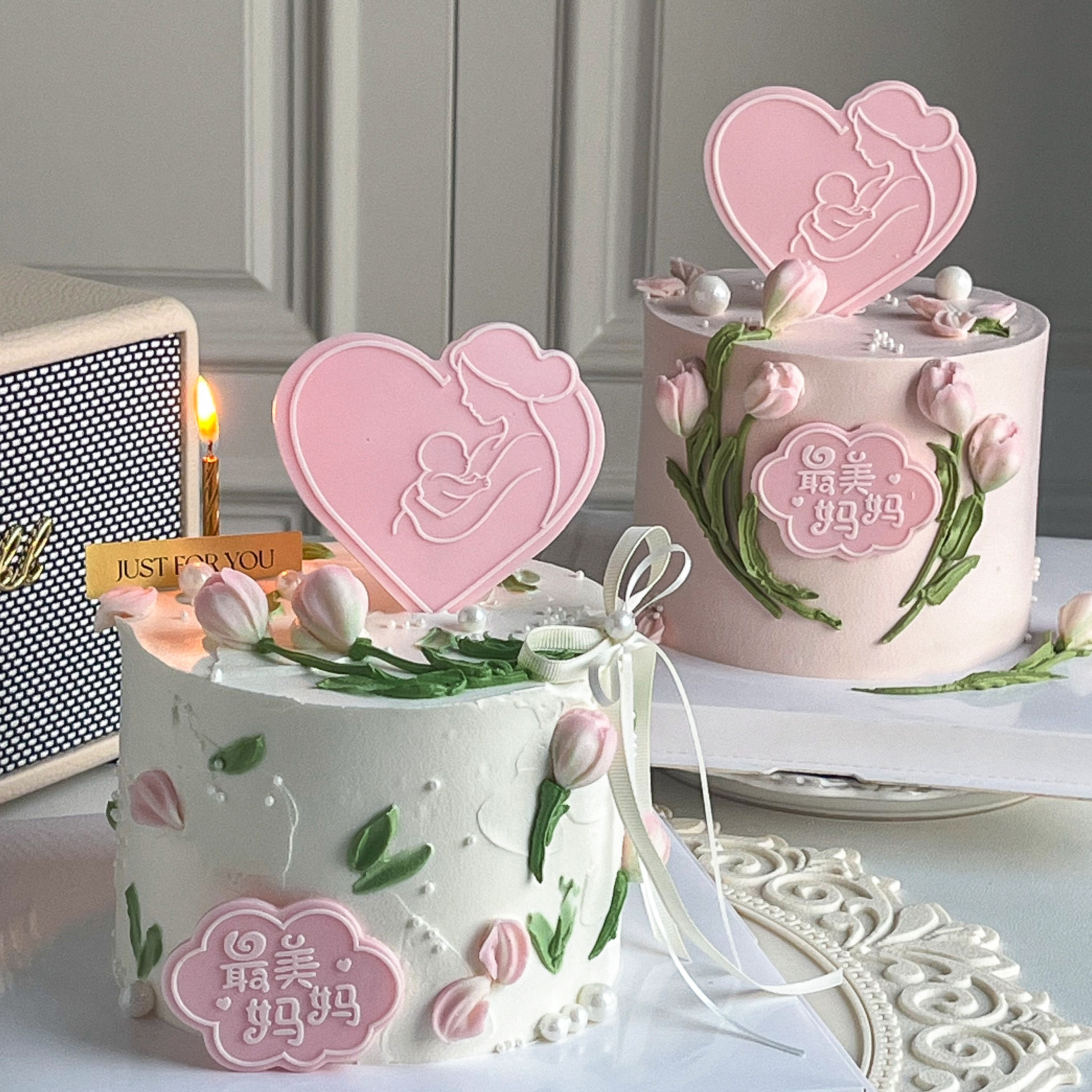 母亲节蛋糕装饰巧克力成品郁金香花朵花瓣妈妈生日烘焙甜品摆配件