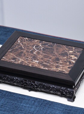 紫光檀瓷面如意雕花底座花瓶底座长方大理石面工艺品批发送人礼品